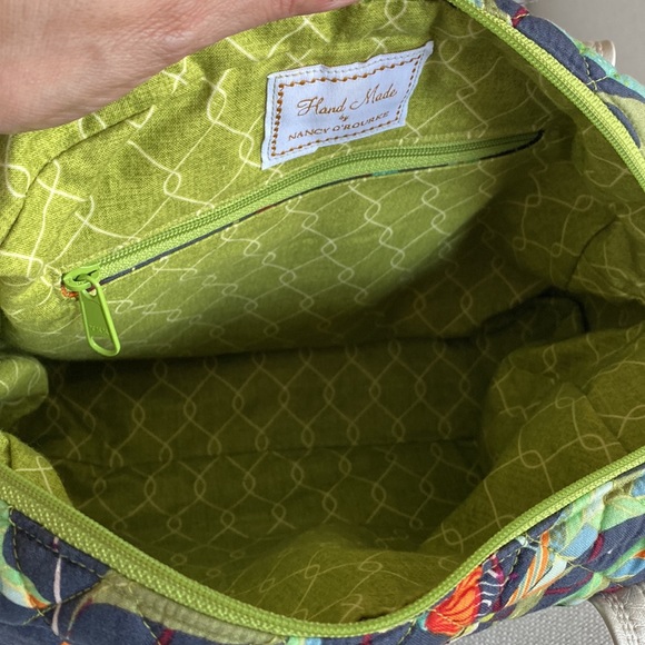 Handmade by Nancy O’Roarke Shoulder Handbag Purse Navy Colorful Leaf Gold Trim - Picture 8 of 11